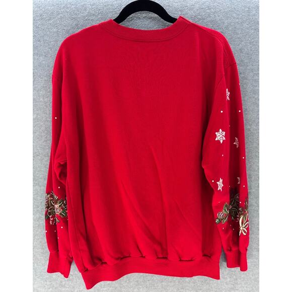 VTG Holiday Time 90s Womens M Oversized Tacky Christmas Bear Sweatshirt Wreath - Picture 2 of 11